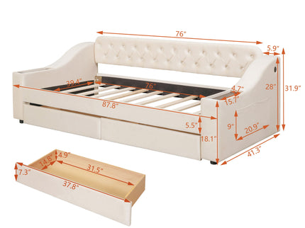 Upholstered Daybed With Storage Armrests And USB Port
