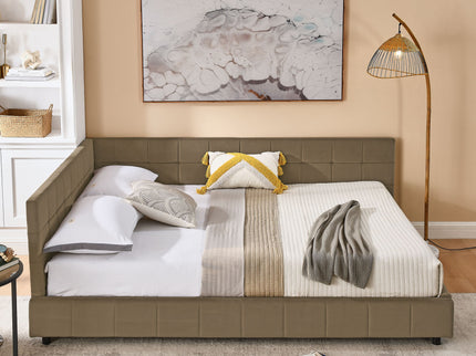 Mid-Century Storage Upholstered Tufted Bed Frame With Backrest And Armrests