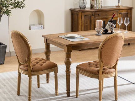 French Style Solid Wood Frame Antique Painting, Hand-Pulled Buckle Decoration Artificial Dining Chair With Nailhead Trim, Wood Legs