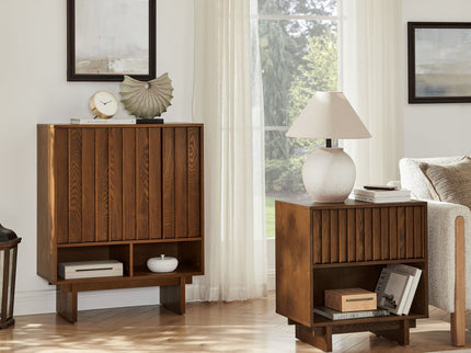 Sideboard Buffet Cabinet With Grille Slat Design With 3 Doors And Adjustable Shelves