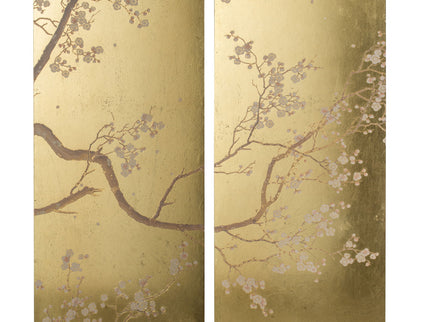 Cherry Blossom Wall Art Panels, Wall Decor For Living Room Dining Room Office Bedroom (Set of 2) - Gold