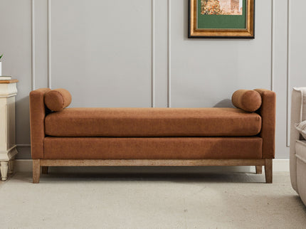 Elegant Upholstered Bench Daybed Ottoman With Bolster Pillows