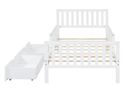 Platform Bed With Guardrails On Both Sides And 2 Storage Drawers
