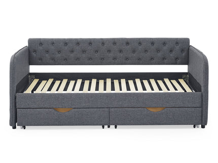 Daybed With Trundle And Storage Drawers, Flat Arms With Pocket