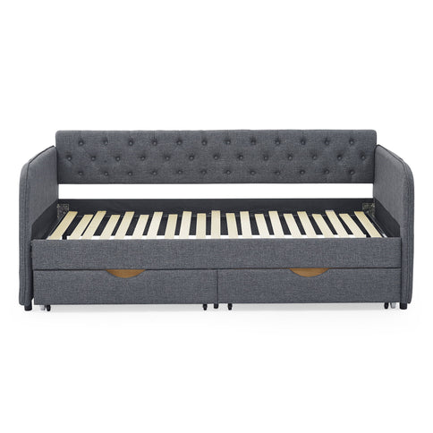 Daybed With Trundle And Storage Drawers, Flat Arms With Pocket