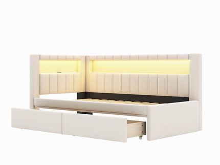 Upholstered Platform Bed With USB Ports And LED Belt