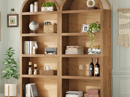 Freestanding Tall 5 Tier Display Bookcase For Living Room (Set of 2) - Brown