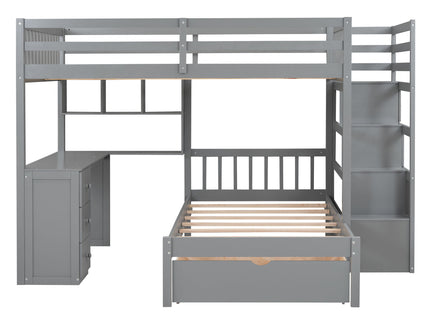 Bunk Bed With Desk, Drawers And Shelves