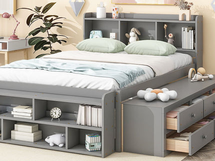 Bed With Bookcase Headboard, Under Bed Storage Drawers And Bed End Storage Case
