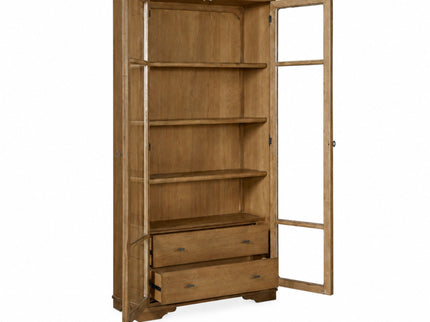 Tall Display Cabinet With Glass Doors And Drawers - Almond