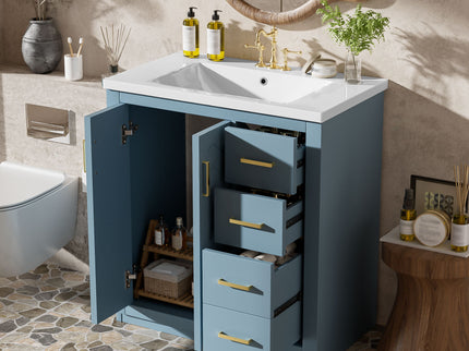 Bathroom Vanity With Sink, Storage Cabinet, Freestanding Set With 3 Drawers & Soft Closing Doors
