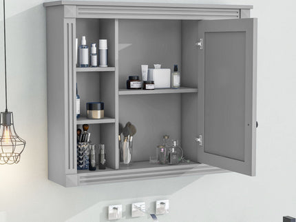 Wall Mounted Bathroom Storage Cabinet With Mirror, Cabinet With 6 Open Shelves And Adjustable Interior
