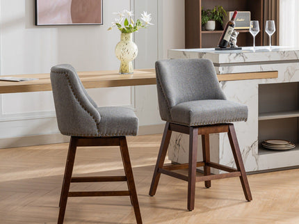 Counter Height Swivel Barstools, 26'' H Seat Height Upholstered Bar Stools (Set of 2), Fabric