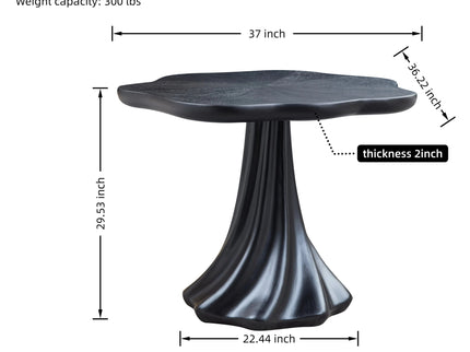 Sculptural Round Dining Table Petal Shape Root Texture For Dining Room - Black