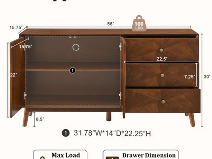 TV Stand With Storage, Entertainment Center, 3 Drawers And 2 Doors For Living Room - Walnut