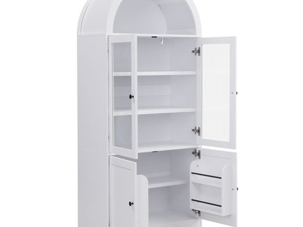 Tall Arched Top Storage Cabinet With 5 Tier Shelves, Soft Close Hinges
