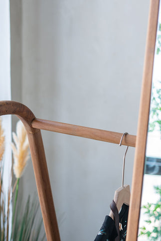 Clothes Hanger With Mirror, Large - Brown