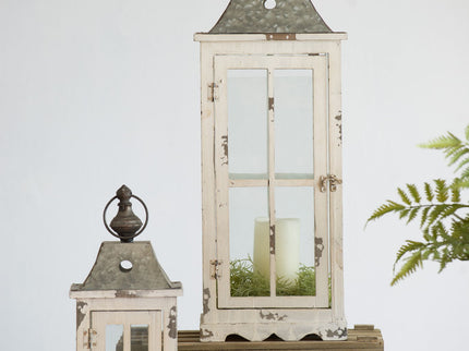 Wooden Candle Lantern Decorative, Hurricane Lantern Holder Decor For Indoor Outdoor, Home Garden - Ivory