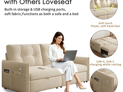 Sleeper Sofa, Expandable Sectional With Ottoman For Living Room