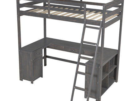 Loft Bed With U-Shaped Desk, Drawers, And Storage Shelves