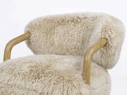 Becker - Rustic Oak Sheepskin Upholstered Accent Arm Chair - Taupe Beige