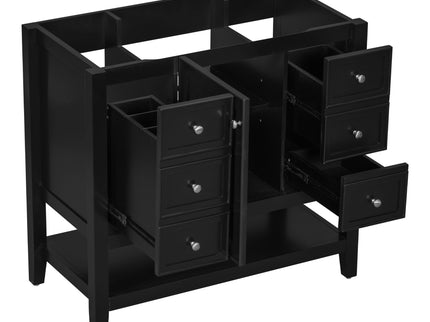 36" Bathroom Vanity Base With 2 Cabinet And 3 Drawers - Black