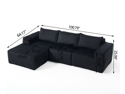 L - Shape Modern Minimalist Modular Sectional Sofa, Upholstered Cloud Couch With Deep Seats