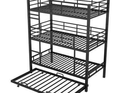 Triple Bunk Bed With Trundle, Heavy Duty Steel Construction