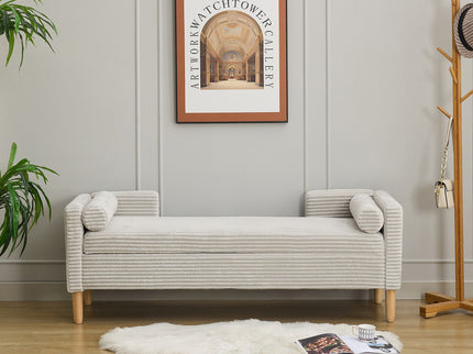 Upholstered Corduroy Flip Top Storage Bench For Living Room