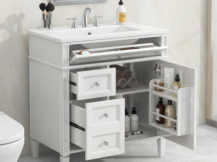 Bathroom Vanity With Top Sink, Modern Bathroom Storage Cabinet With 2 Drawers And A Tip-Out Drawer