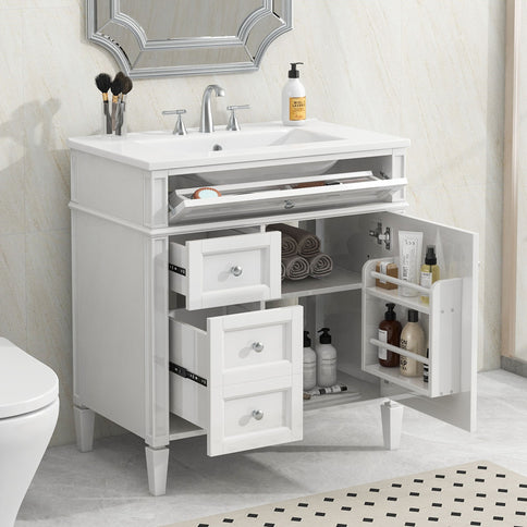 Bathroom Vanity With Top Sink, Modern Bathroom Storage Cabinet With 2 Drawers And A Tip-Out Drawer