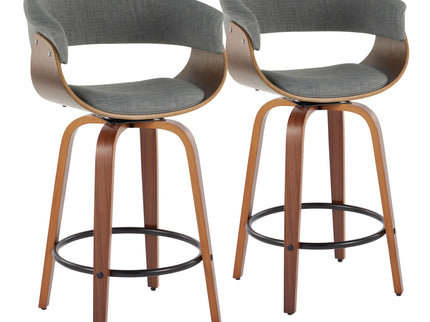Vintage Mod - Mid Century Modern Fixed Height Counter Stool & Swivel With Round Footrest (Set of 2)