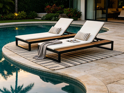 Chaise Lounge Set, 5 Position Adjustable, Flat Side Surface Storage