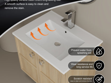 Wall Mounted Bathroom Vanity With Ceramic Sink And 2 Soft Closing Doors