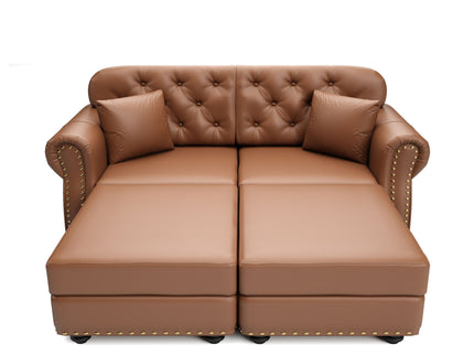 Upholstered Sofa With Nailhead Trim, Rolled Armrests With Ottoman