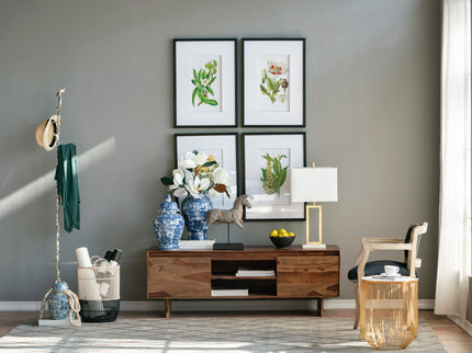 Botanical Flower Wall Art, Home Decor For Living Room Dining Room, Bedroom, Hallway (Set of 4) - White / Blue