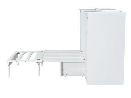 Twin Size Murphy Bed With Bedside Shelves And Wardrobe - White