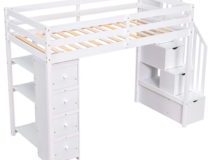 Loft Bed With Storage Drawers And Stairs With Shelves