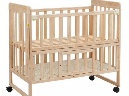 Portable Mini Baby Crib 5 In 1 Convertible With Foldable Storage - Natural Wood