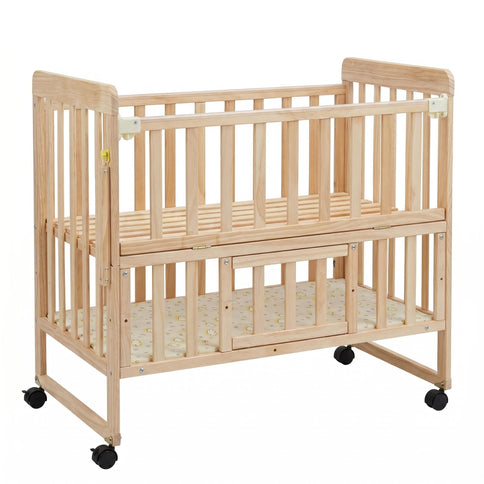 Portable Mini Baby Crib 5 In 1 Convertible With Foldable Storage - Natural Wood