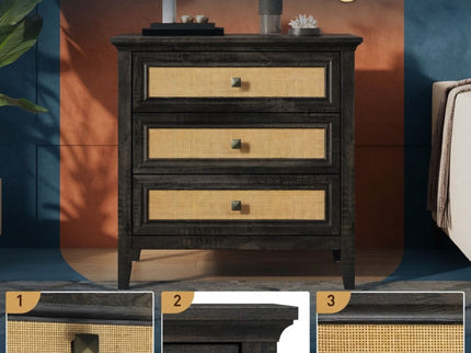 Nightstand With 3 Drawers, Tall End Table - Brown
