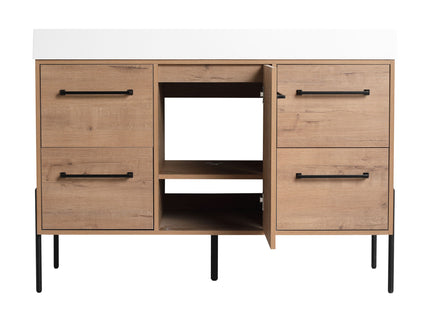 48" Freestanding Bathroom Vanity With Sink, Soft Close Cabinet Doors, 4 Drawers - Imitative Oak