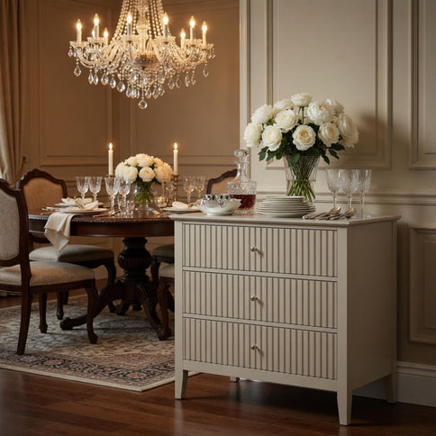 Fluted 3 Drawer Nightstand With Soft Close Slides