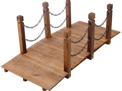 Wooden Arc Footbridge With Chain Railings For Backyard Creek Stained 5 Ft - Brown