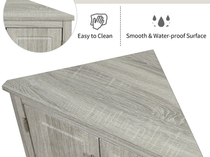 Triangle Bathroom Storage Cabinet With Adjustable Shelves, Freestanding Floor Cabinet - Oak