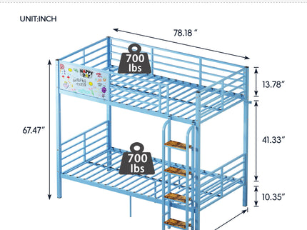 Bunk Bed, Convertible To 2 Separate Twin Size Beds & Full Length Guardrail & Ladder, No Box Spring Needed - Blue