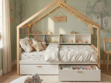 House Bed With Bookshelf Storage