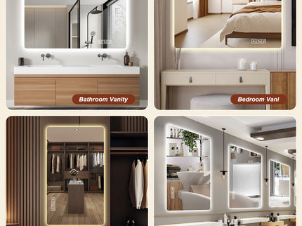 Wall Mounted LED Lighting Mirror With 3 Color Lighting, Dimming, Waterproof, Anti Fog, Touch Switch - Silver