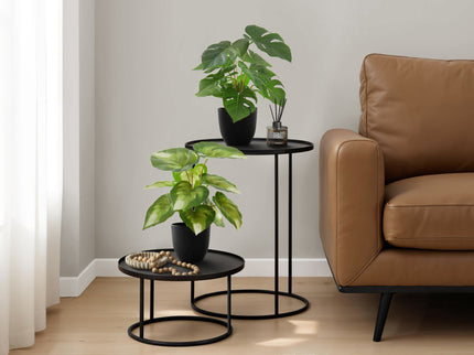 13" Tall, Artificial Plant, Monstera Calthea, Indoor, Faux, Fake, Table, Greenery, Potted, Decorative (Set of 2) - Green / Black