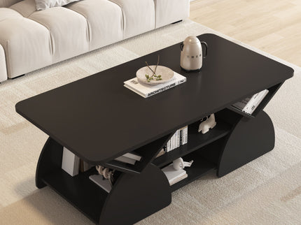 Geometric Engineered Coffee Table With Rounded Corners With Open Shelves
